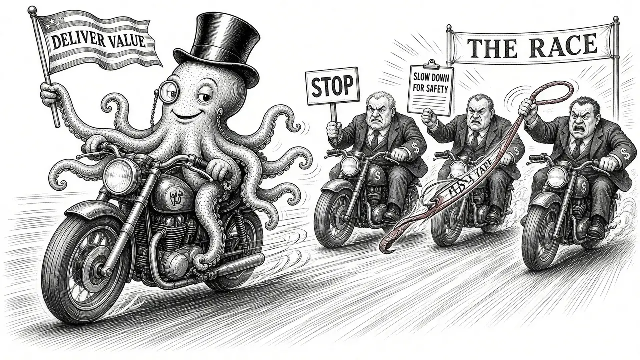 Heroic octopus leads AI race delivering value while corporations chase with regulatory red tape