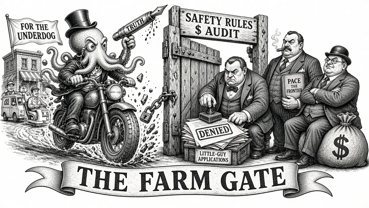 Heroic octopus breaks AI farm gate of safety rules and audits to help underdog local businesses